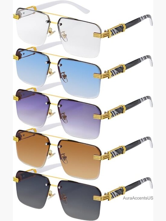Accessories - 5 Pairs Rimless Rectangle Sunglasses UV400 Protection Metal Frame